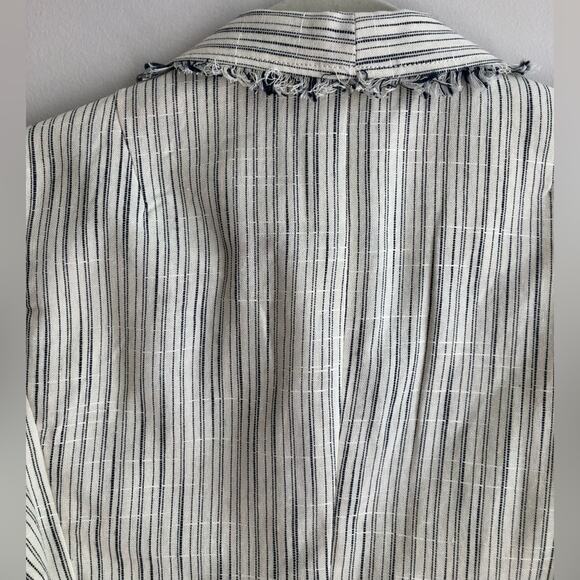 Anthropologie Cartonnier RARE Striped Fringed Linen White Blazer Women’s Size 8 - Picture 11 of 13